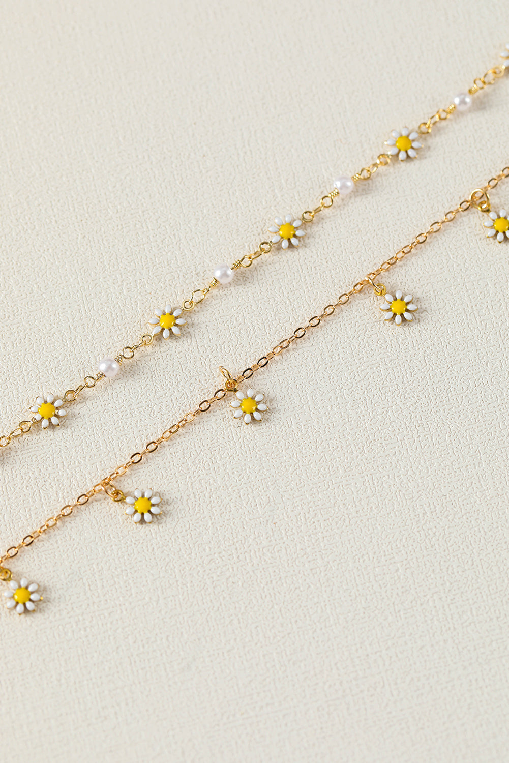 Gold Daisy & Pearl Chain Anklet for Elegant Style