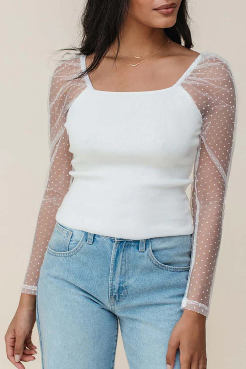 Blusa de manga larga de malla punteada