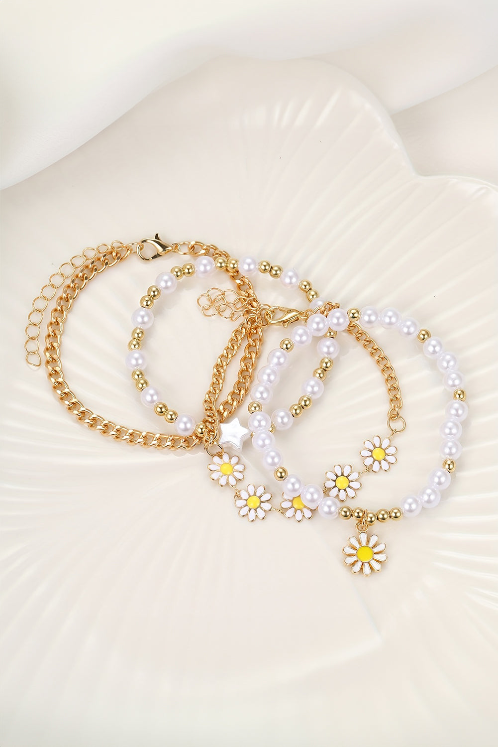 Pulsera de cadena de cuentas de perlas blancas 4pcs Set elegancia