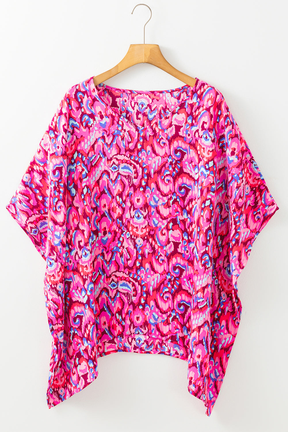 Pink Abstract Print V-Neck Half Sleeve Relaxed Fit Tunic Top