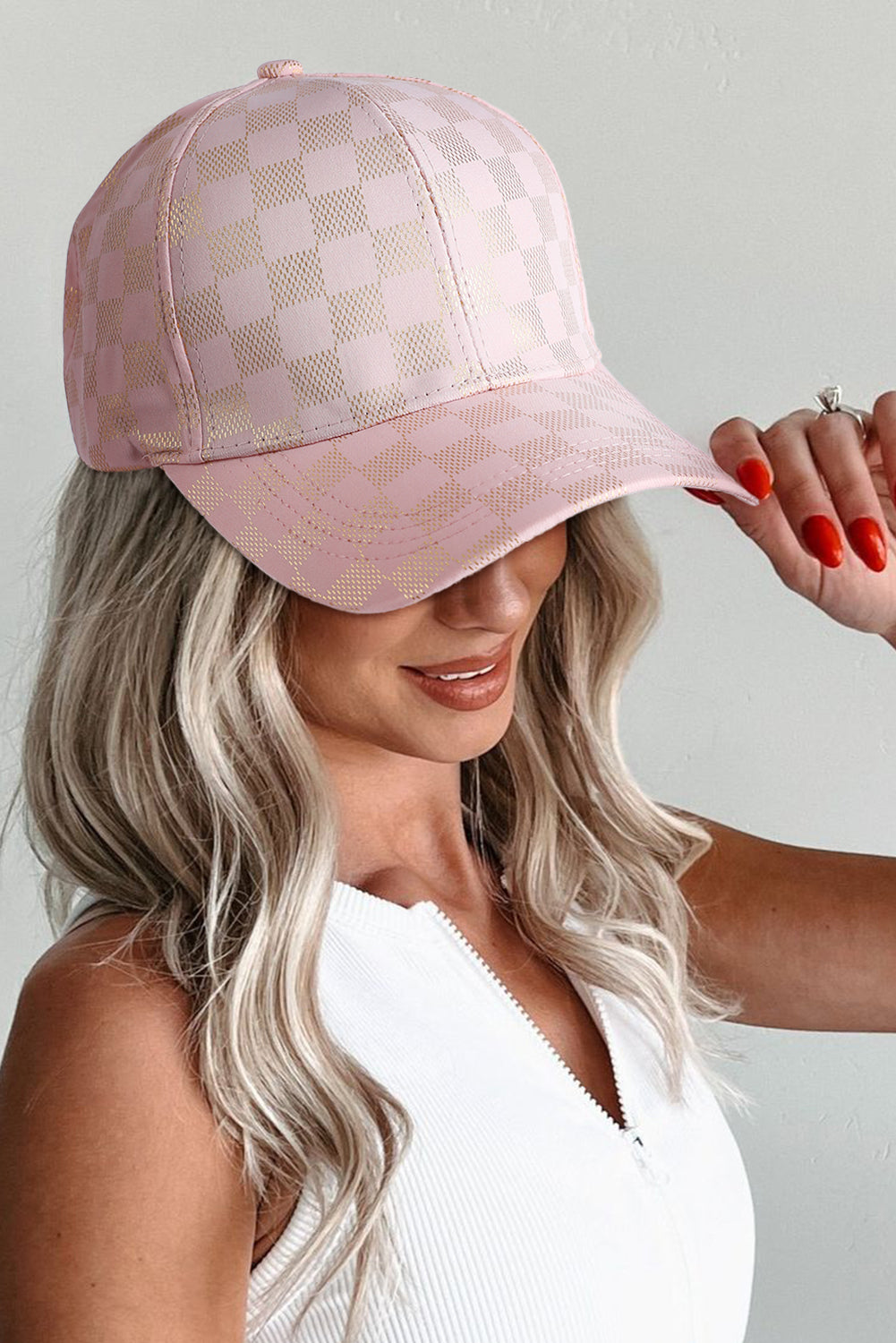 Light Pink Checkered Baseball Cap