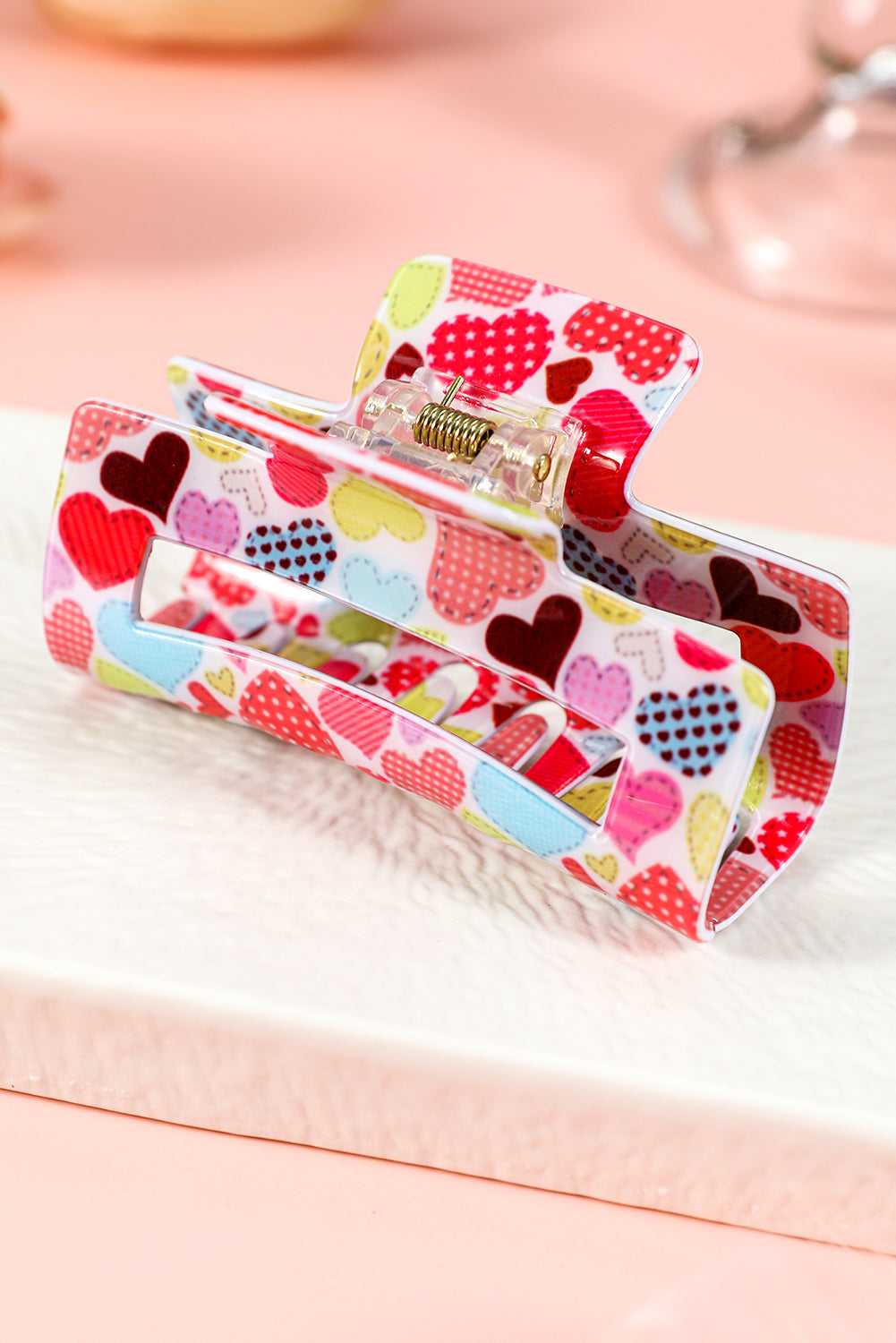 Racing Red Colorful Heart Print Hair Claw Clip for Fun Styles