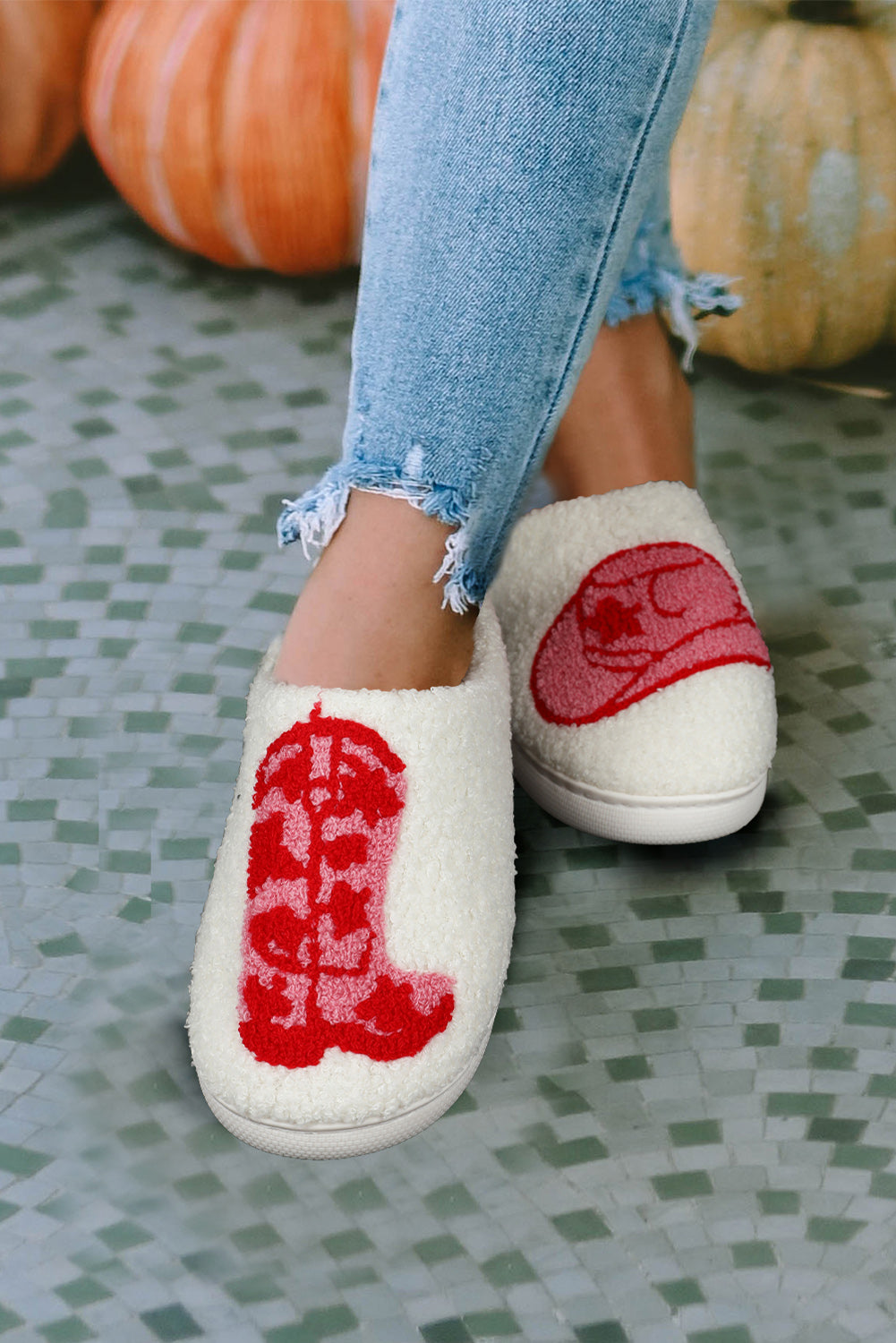 Zapatillas de invierno de estilo de bota de dibujos animados blancos lindos