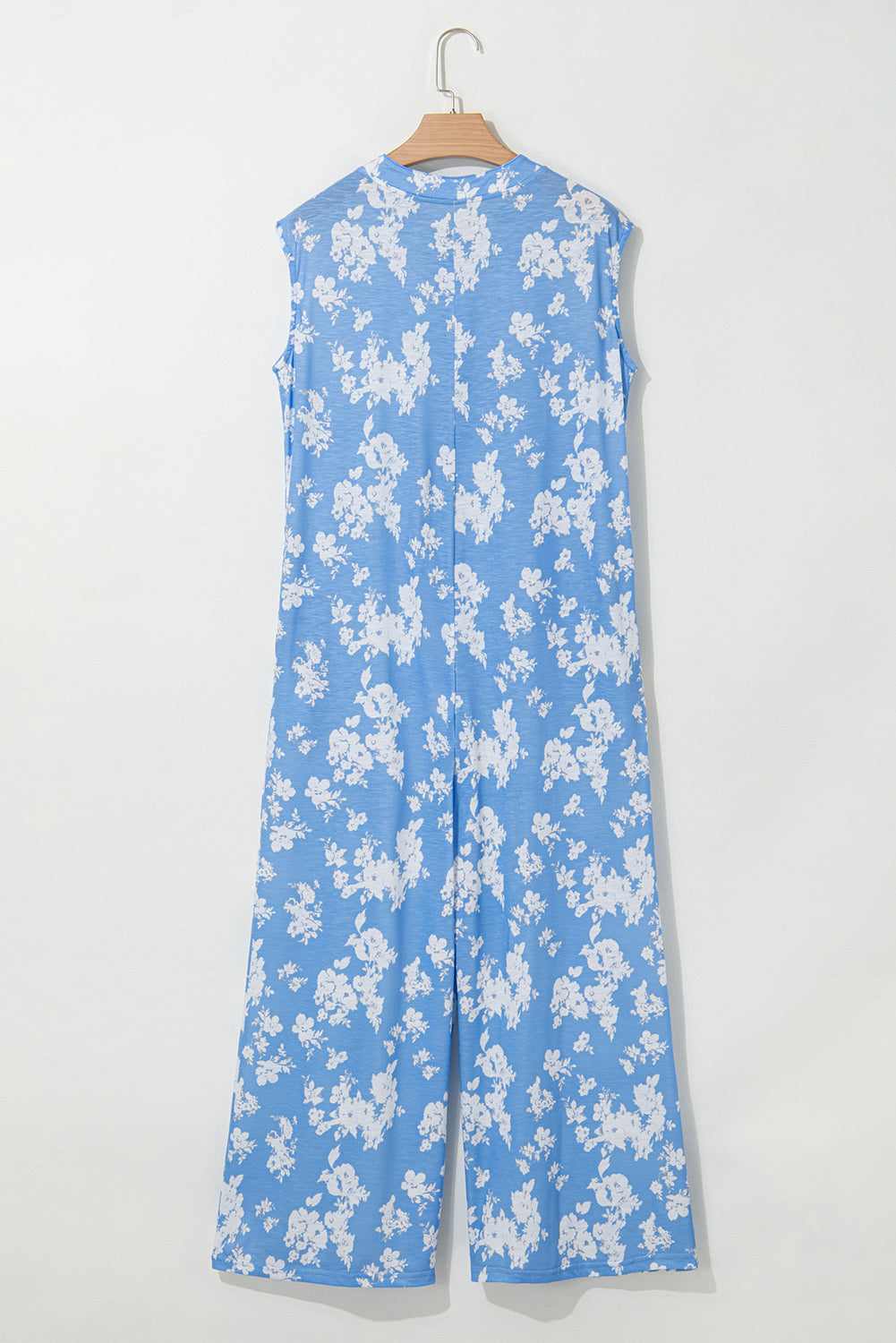 Ärmelloser Jumpsuit mit weitem Bein und Blumendruck „Myosotis“