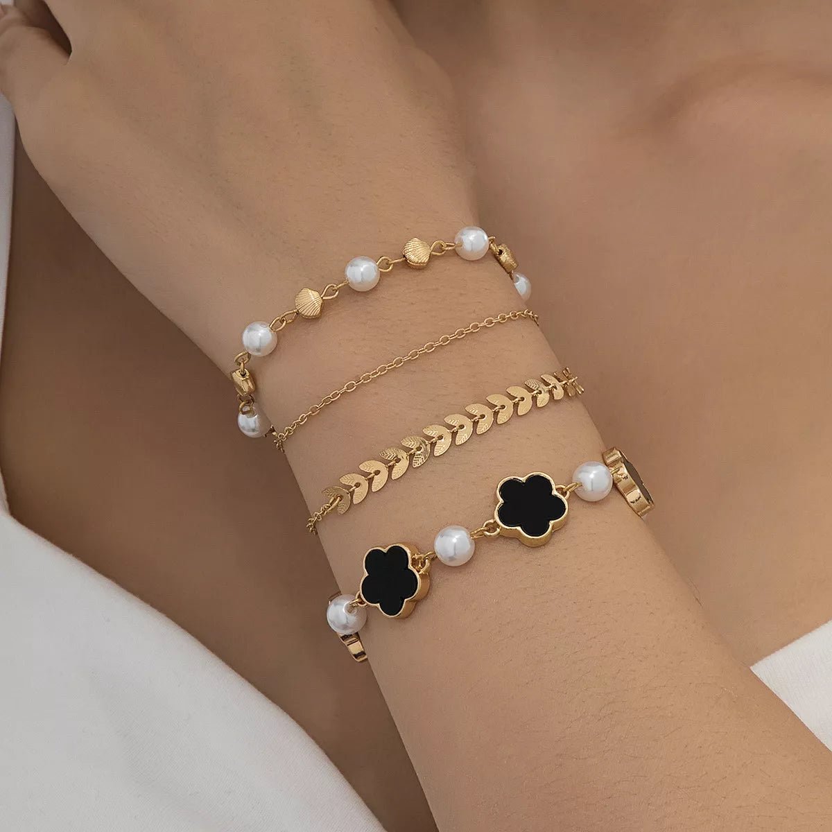 4 - Piece 18K Gold - Plated Alloy Resin Bracelet - MAD RUFFI