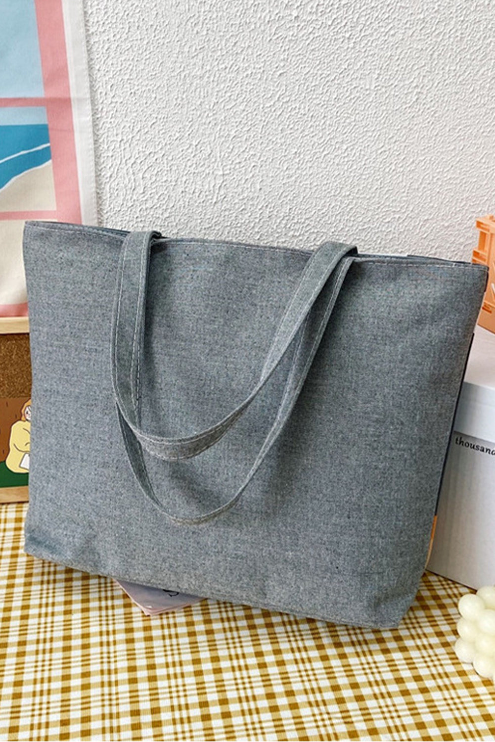 Sac fourre-tout sur toile à fleurs gris foncé