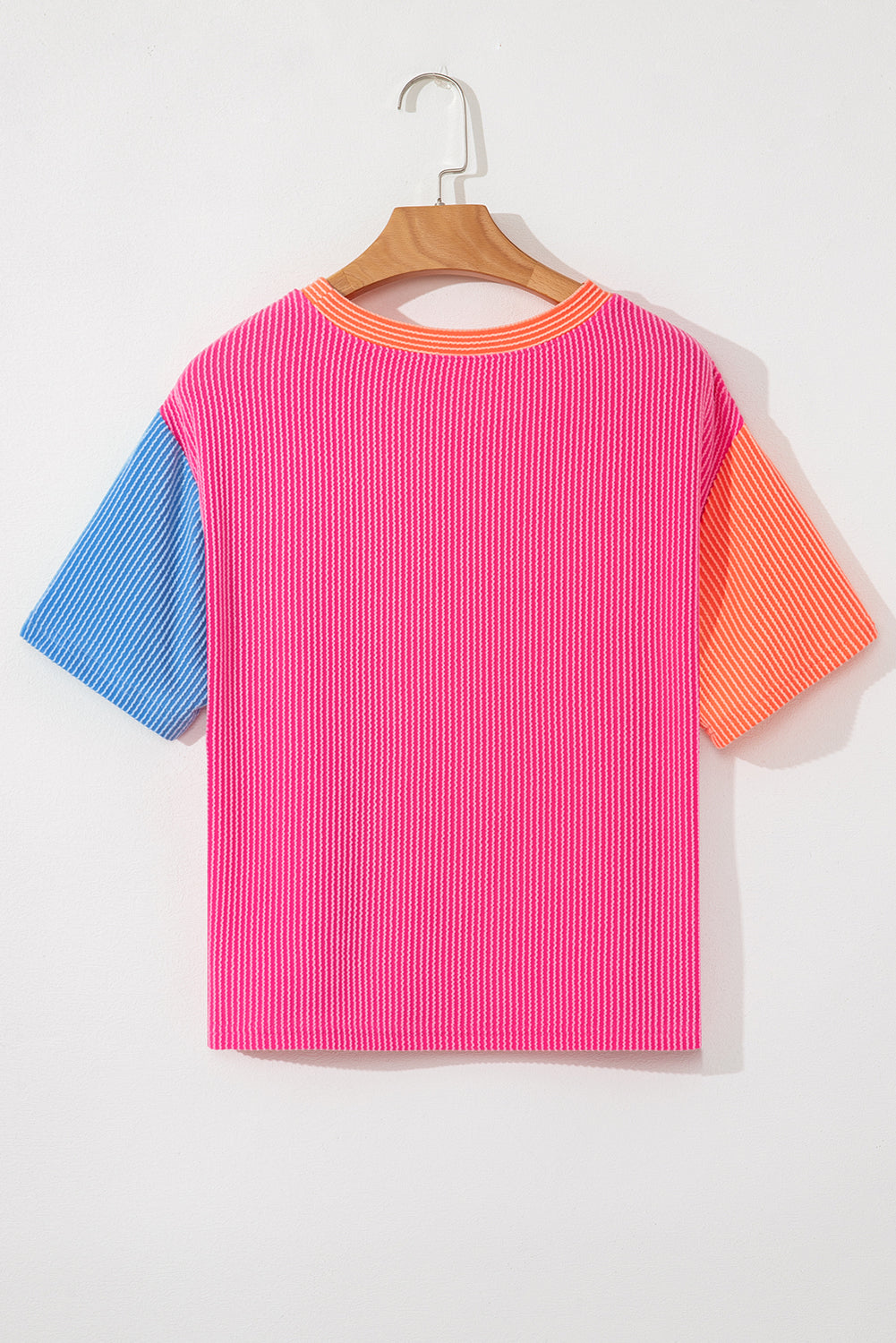 Colorful Corded Crewneck Colorblock T-Shirt