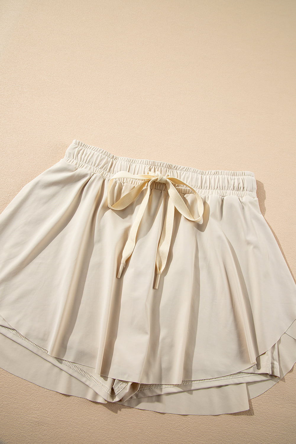 Beige Drawstring High Waist Lined Tennis Skort