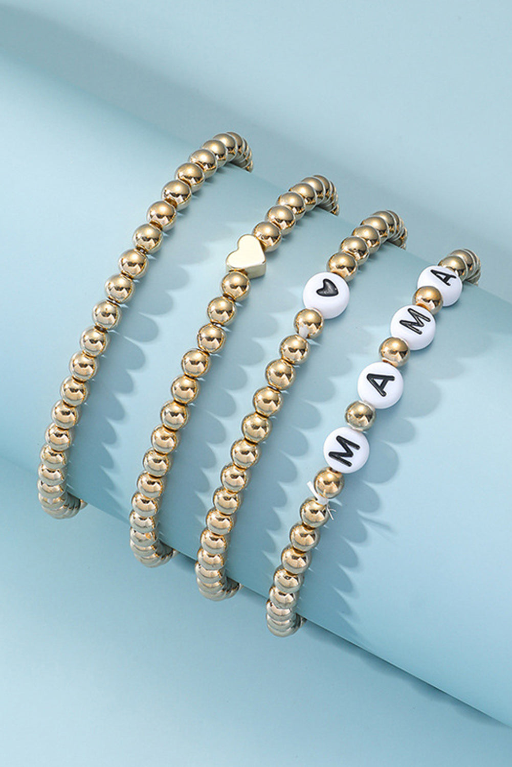 Gold Mama Heart Bead 4pcs Pulseras establecidas para mujeres