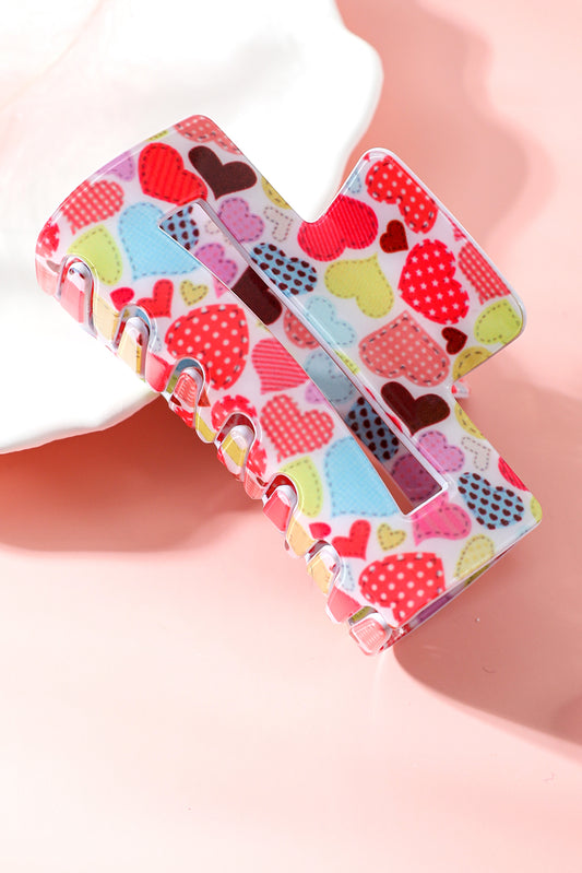 Racing Red Colorful Heart Print Hair Claw Clip for Fun Styles