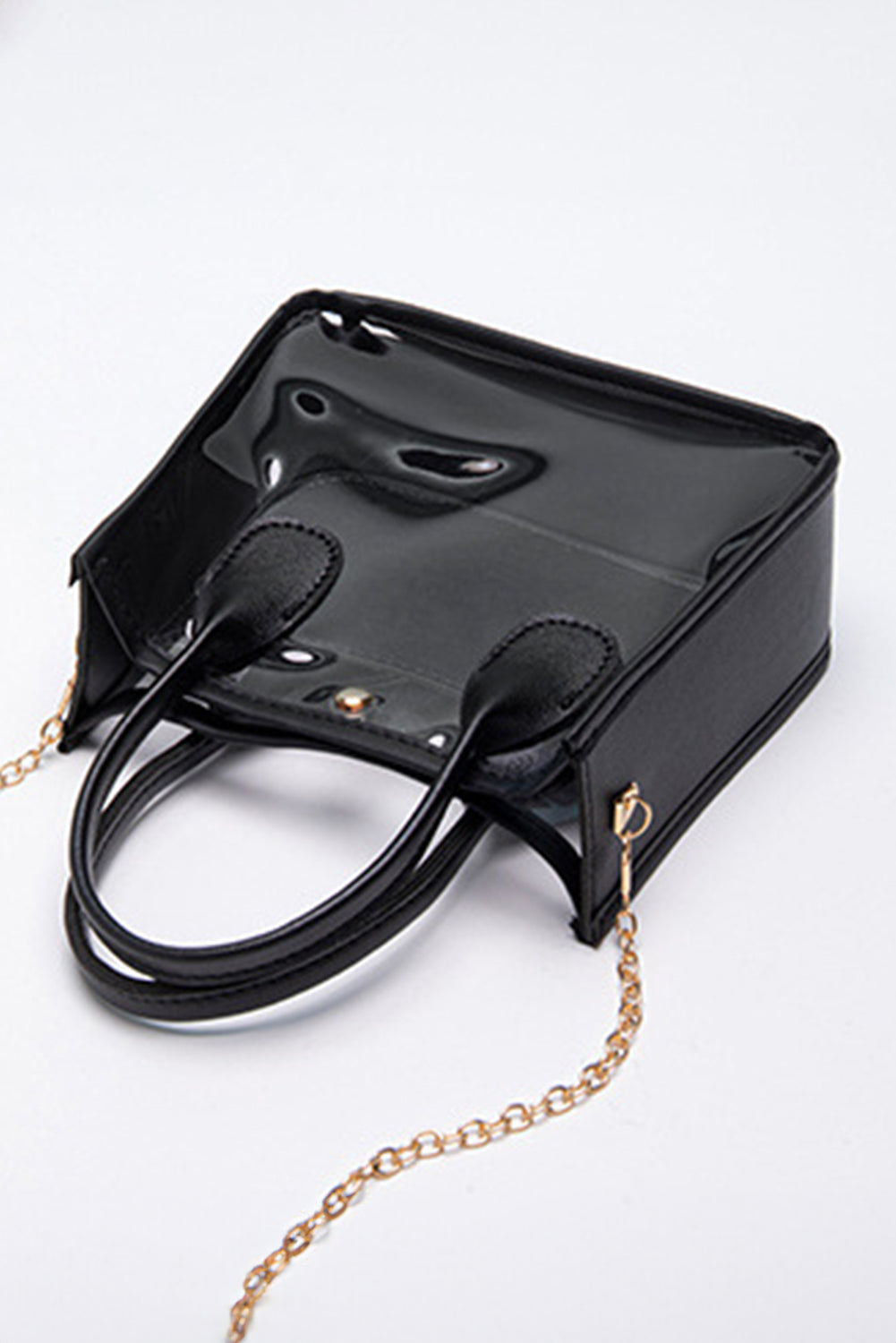 Black PVC PU Leather Chain Strap Clear Shoulder Bag