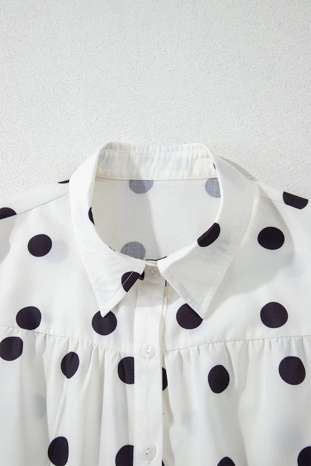 Charming White Polka Dot Tiered Babydoll Dress with Short Sleeves and Button Front