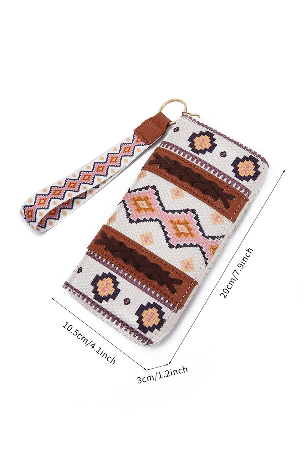 White Geometric Print PU Leather Wristlet Wallet