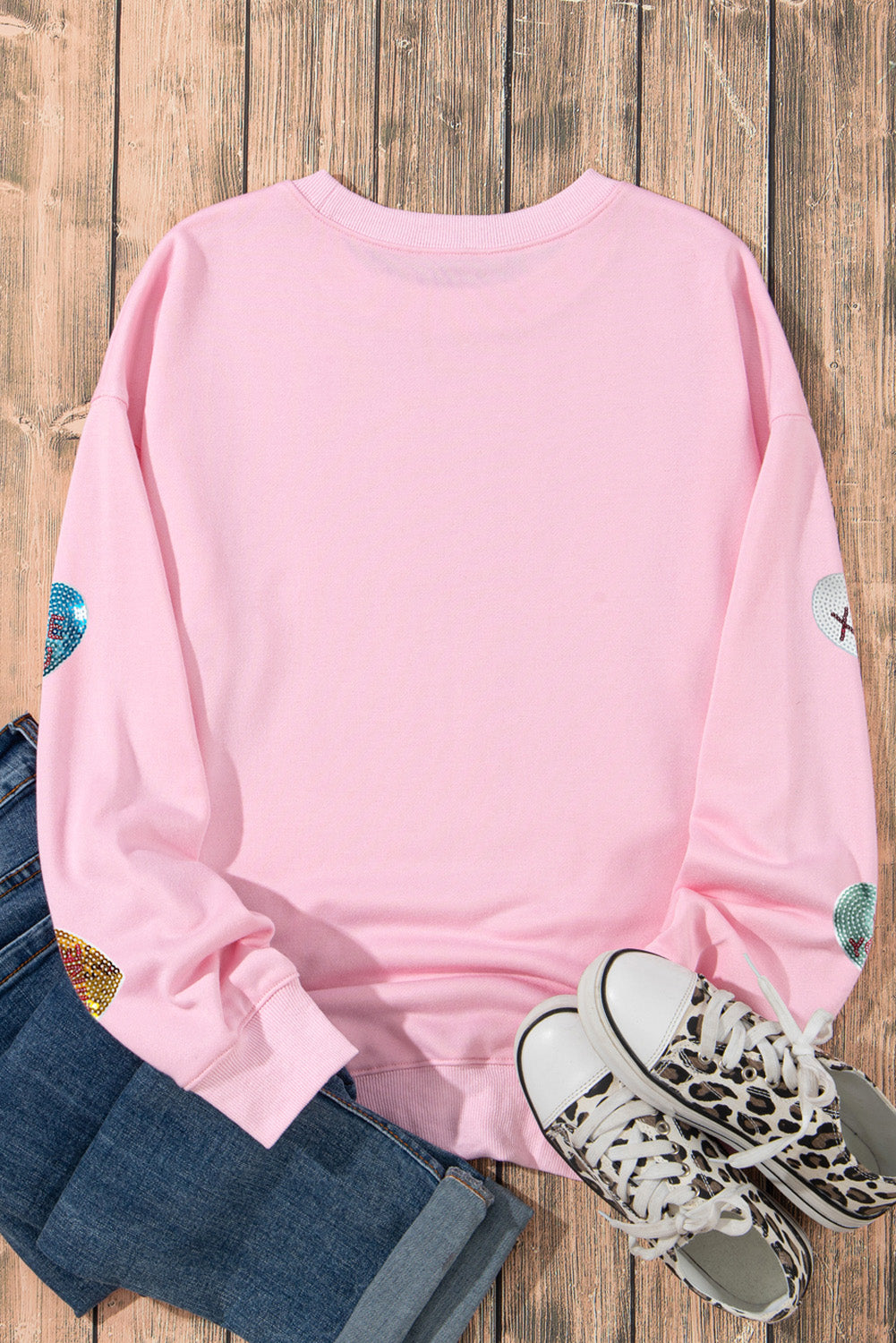 Sweatshirt mit romantischem Herz-Print und Pailletten in Rosa für Valentinstag