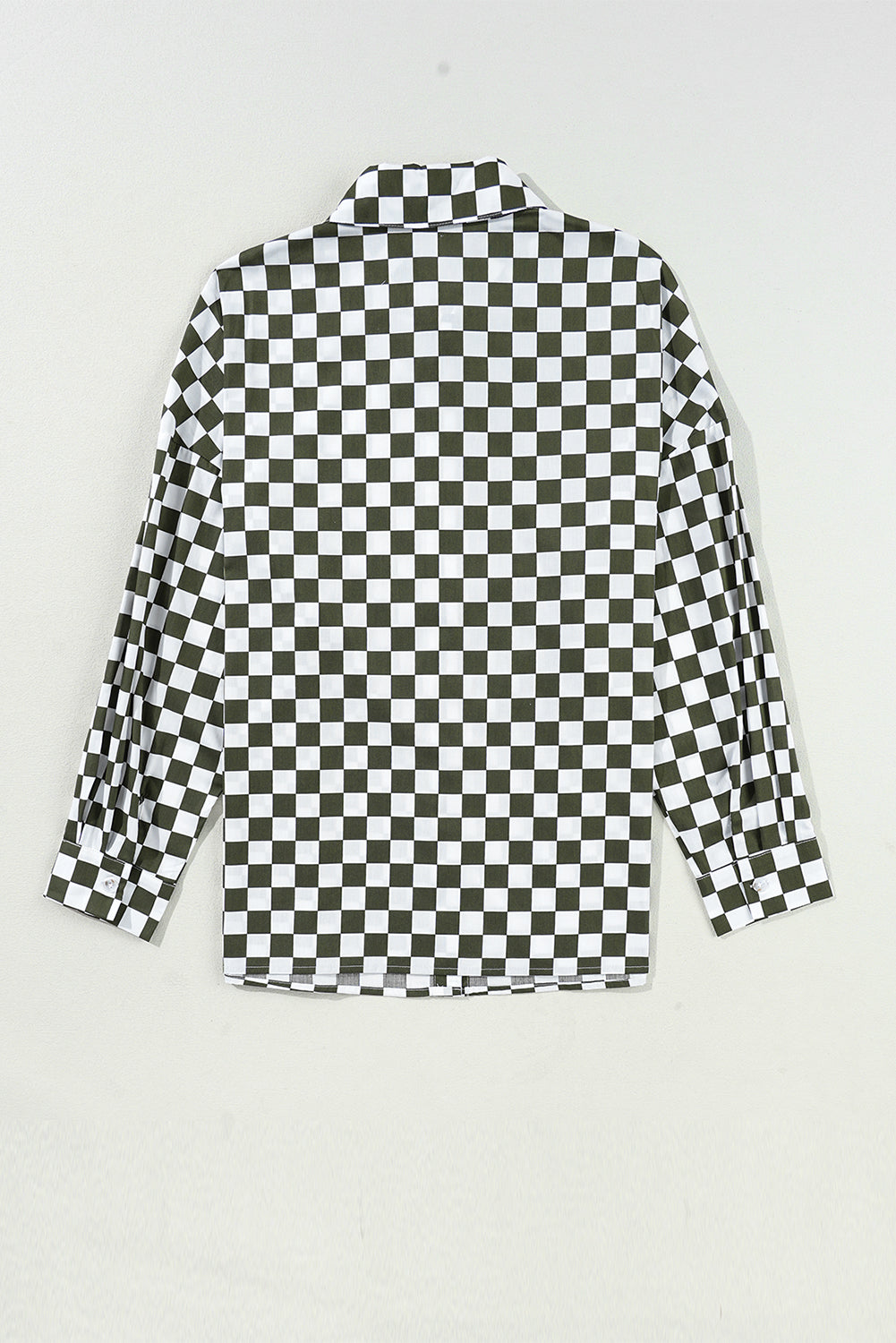 Green Checkerboard Print Drop Shoulder Loose Blouse