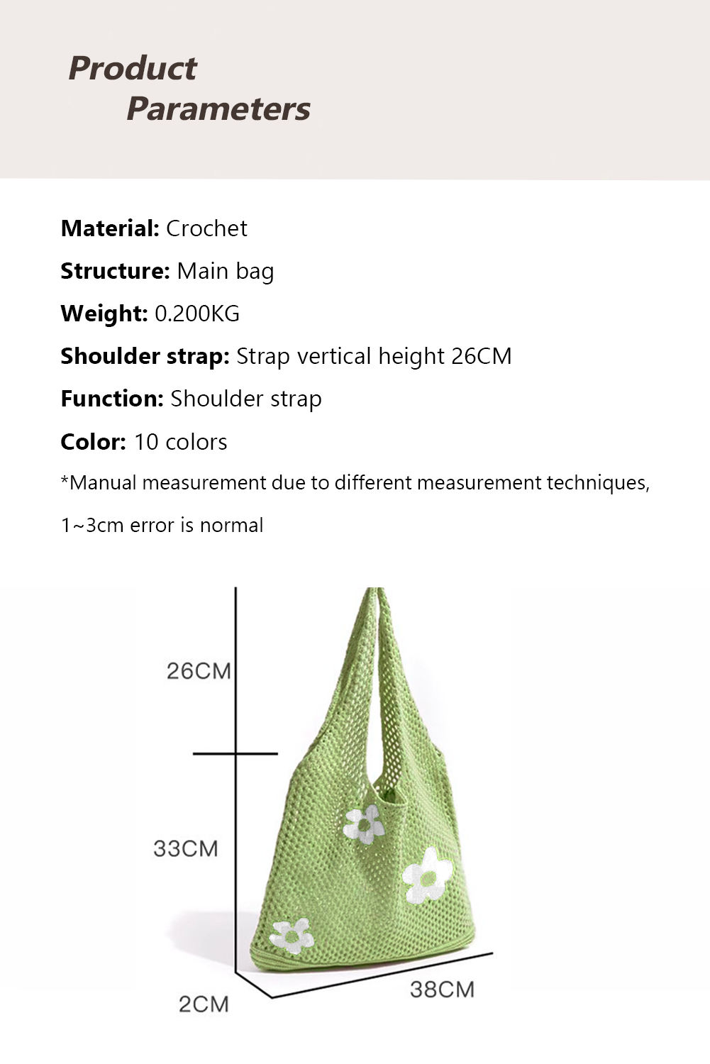 Spinatgrüne Schultertasche aus Strick im 60er-Jahre-Blumenmuster