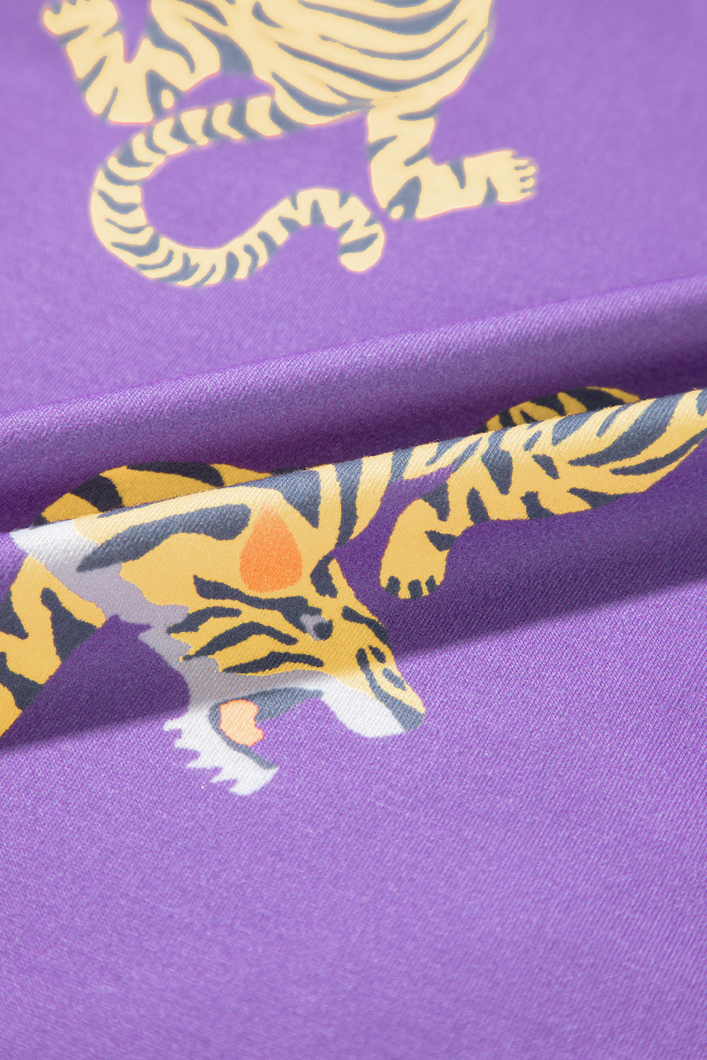 Purple Allover Tiger Print Patch Pocket Loose T Shirt