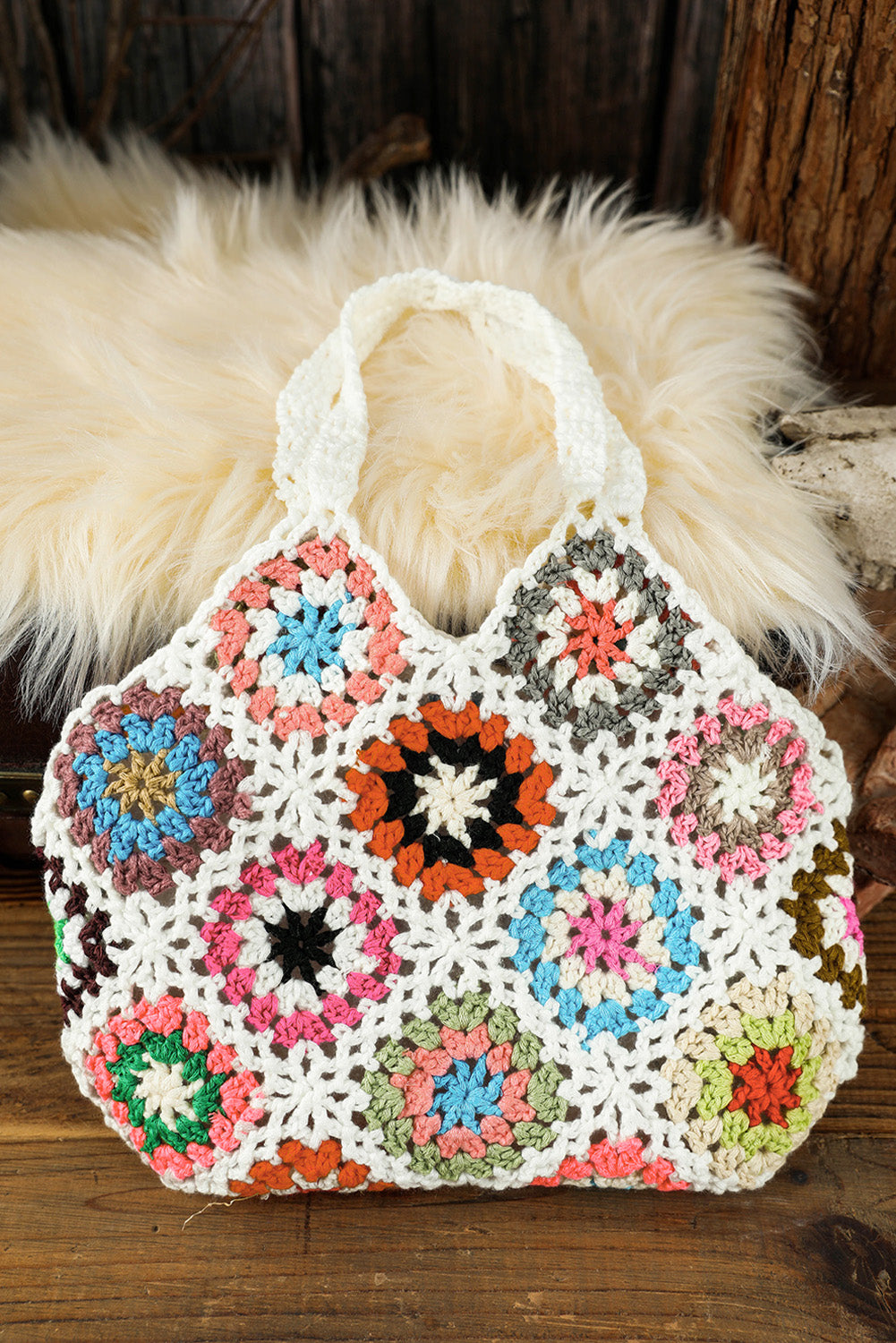 Boho de crochet floral de boho blanco bolso de bolso hueco retro