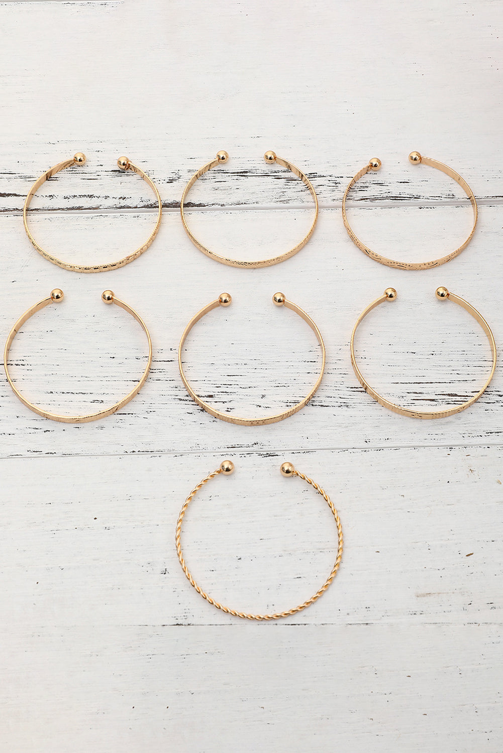 Gold 7pcs Textured Open Alloy Bangle Set for Stylish Elegance