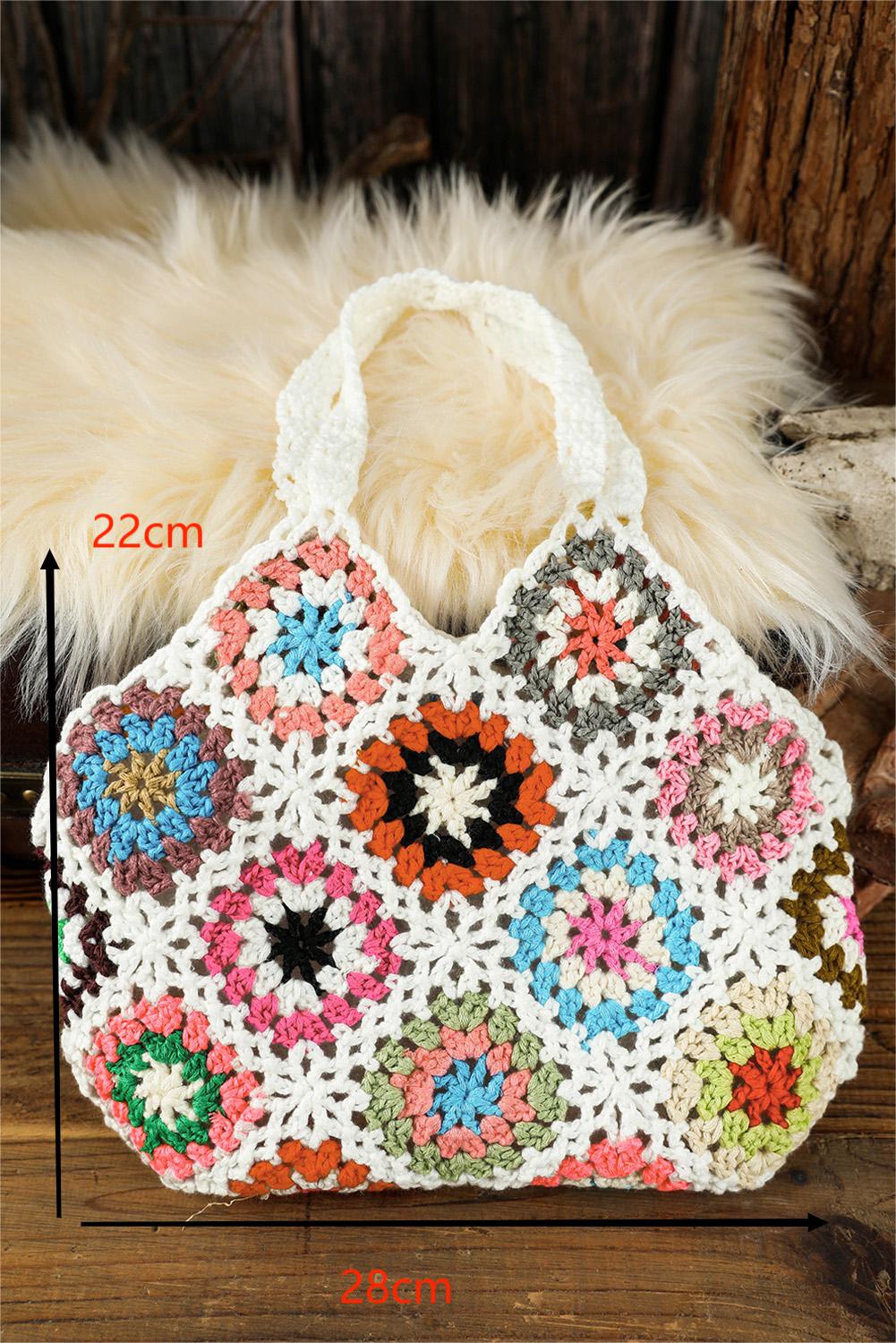 Sac fourre-tout blanc rétro au crochet floral blanc