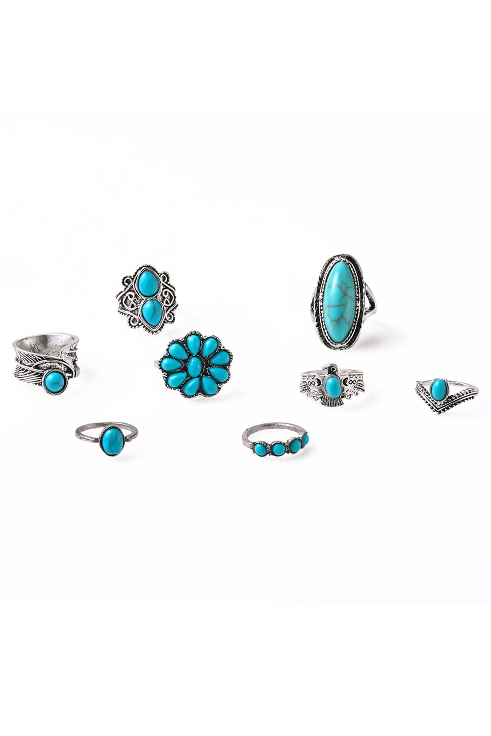 Green 8Pcs Vintage Turquoise Ring Set for Stylish Looks