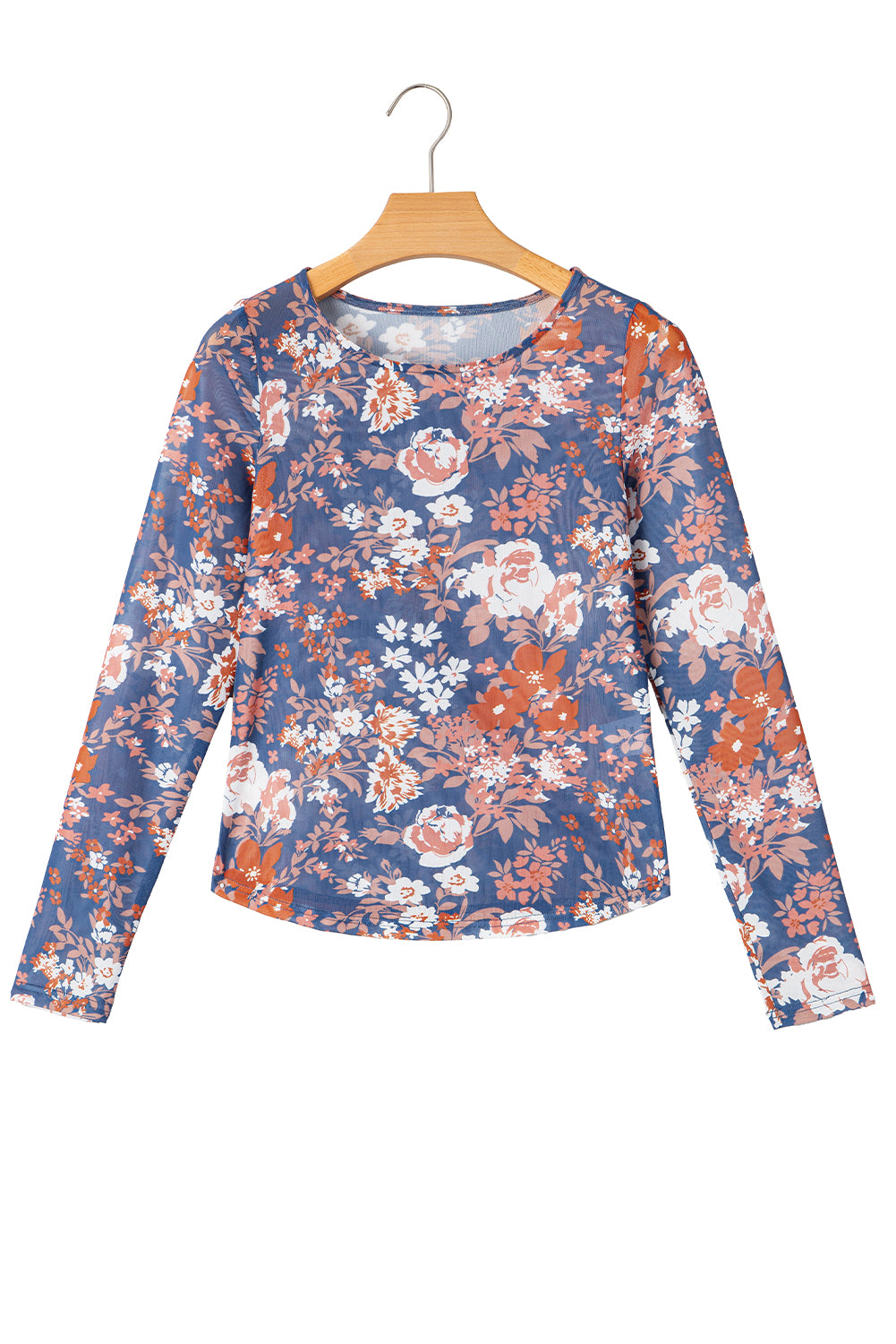 Top de manga larga de malla de estampado floral verde