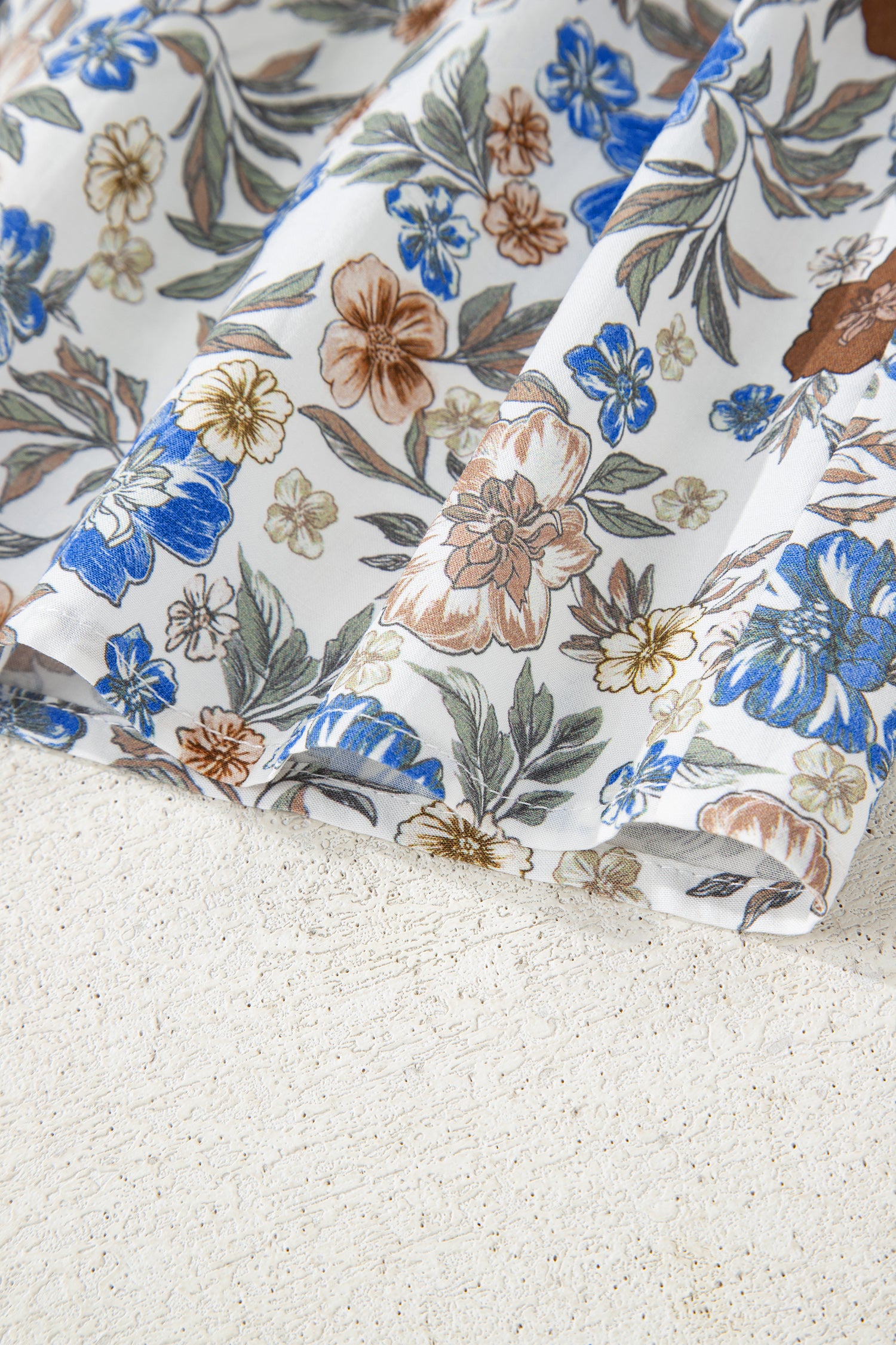 Brown Plaid Frilled Trim V Neck Floral Long Sleeve Blouse