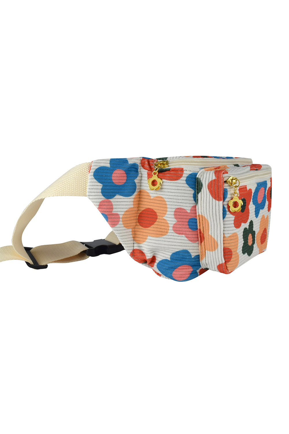 Khaki Colorful Flower Print Ribbed Waist Belt Bag