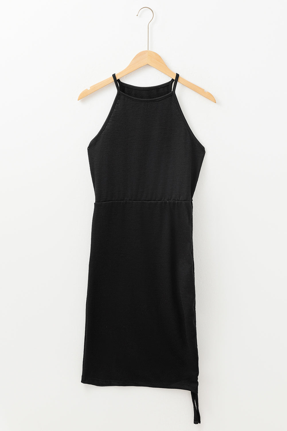 Black Racerback Cantbed Knit Drawstring Bodycon Vestido