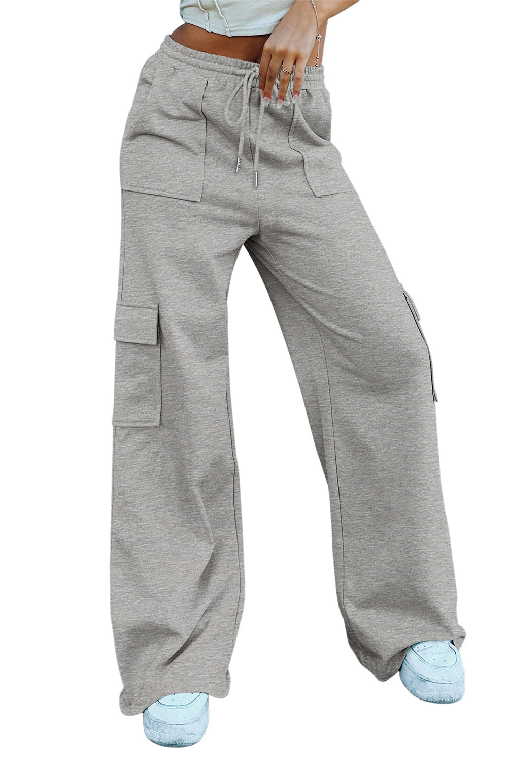 Multi poches gris clair pantalon d'entraînement à la taille haute hauteur