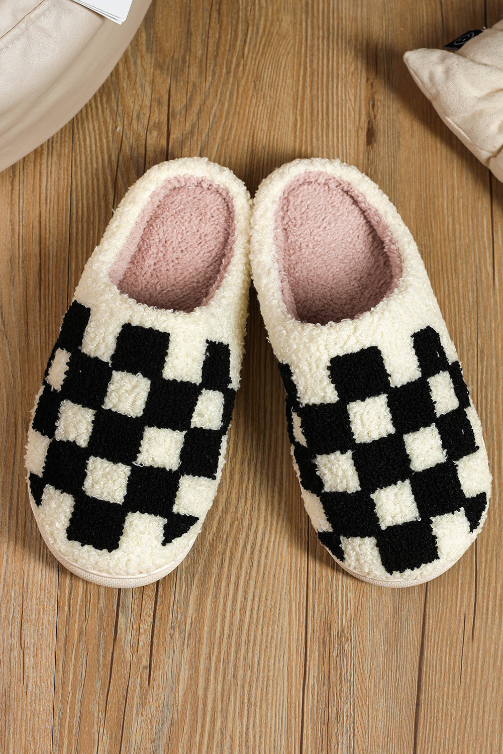 Fiery Red Checkered Print Fuzzy Slip On Winter Slippers