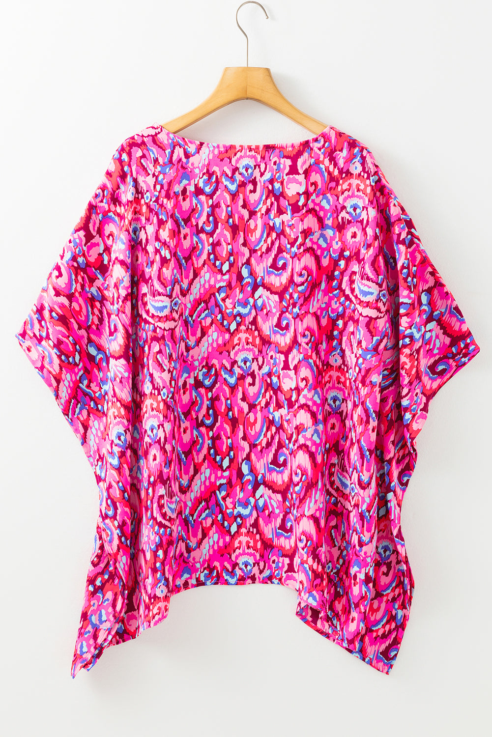 Pink Abstract Print V-Neck Half Sleeve Relaxed Fit Tunic Top