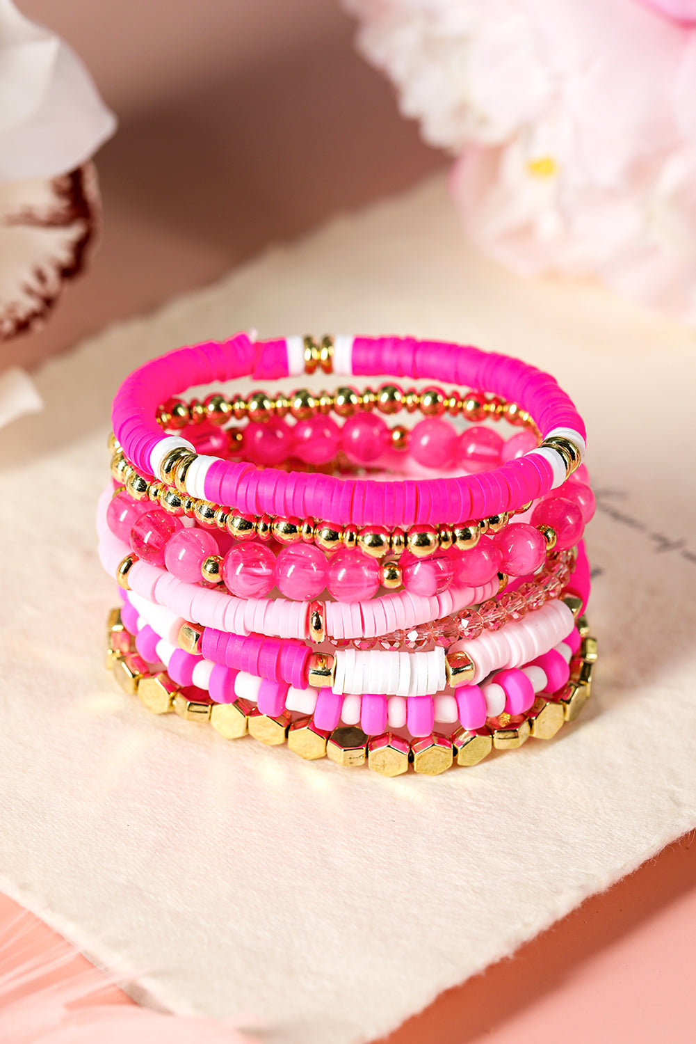 Sachet Pink Clay Bead Layered Bracelet for Stylish Women