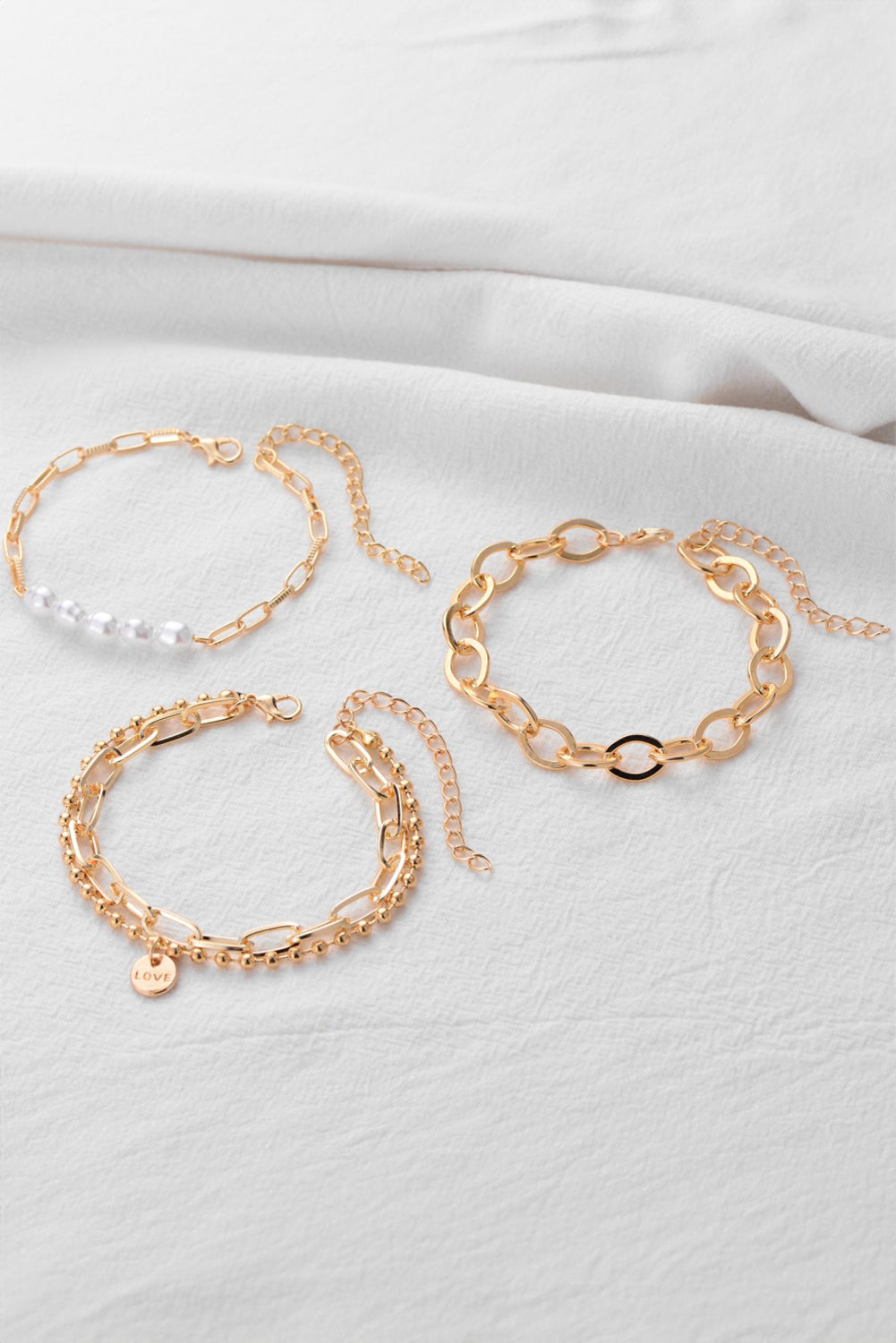 Gold Pearl Link Chain Love Alloy Bracelet for Elegant Style