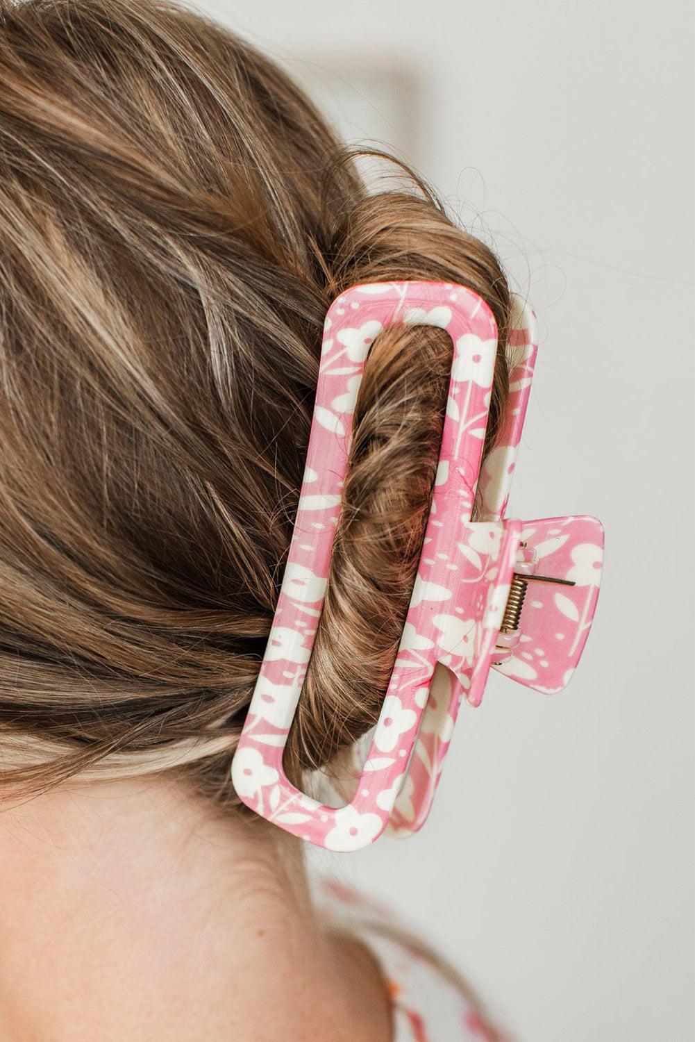 Pink Floral Printed Hollow Out Hair Claw for Elegant Styles