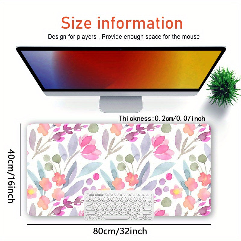 Blumen-Mauspad mit schönen Pflanzen, Design-Schreibtischunterlage, langlebige, rutschfeste Gummiunterseite, extragroßes 88,9 x 40,64 cm großes Mauspad mit genähten Kanten, Tastaturpad, Mauspad für Computer, Arbeit, Gaming