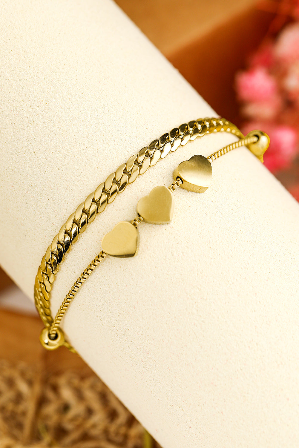 Elegant Adjustable Double Layer Gold Heart Bracelet