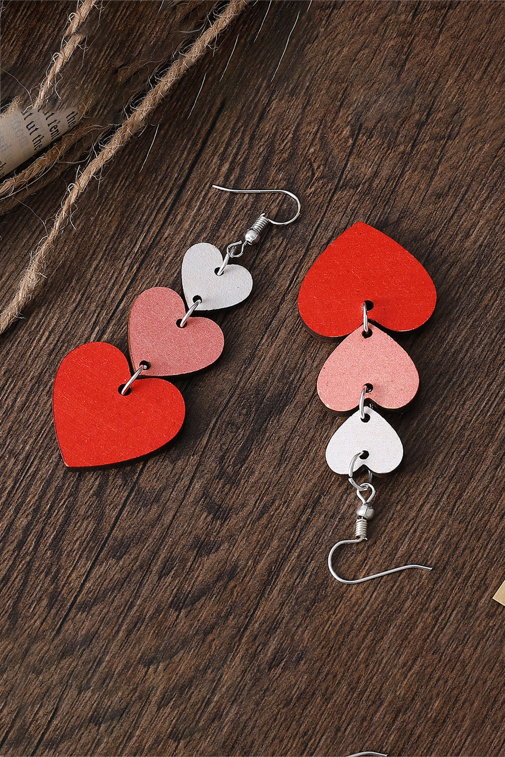 Red Valentines Day Heart Shaped Tiered Dangle Earring Set