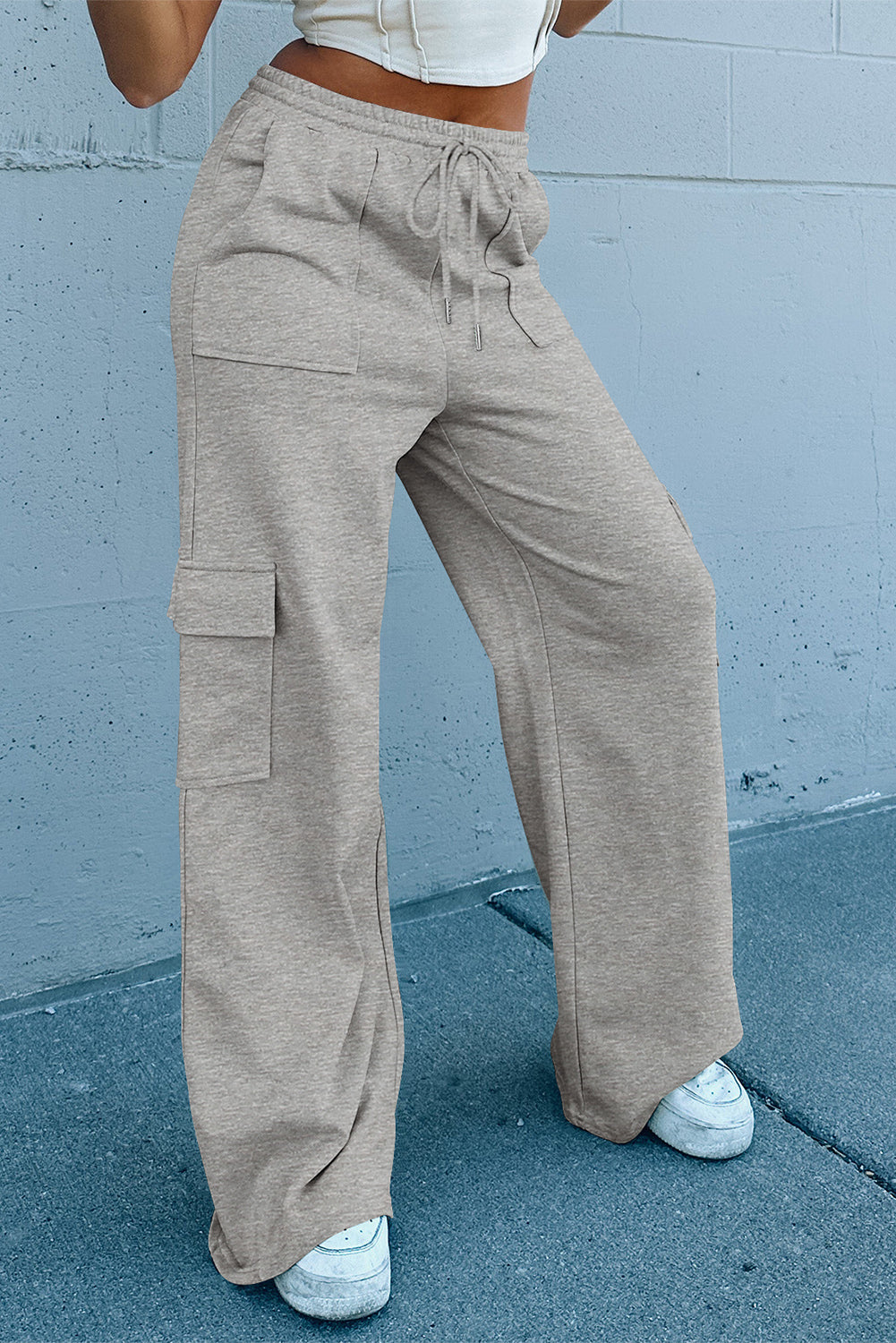 Multi poches gris clair pantalon d'entraînement à la taille haute hauteur