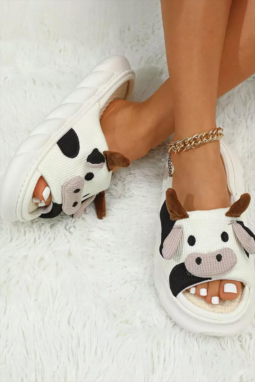 Patrón de animales de lindo blanco brillante zapatillas de punta abierta