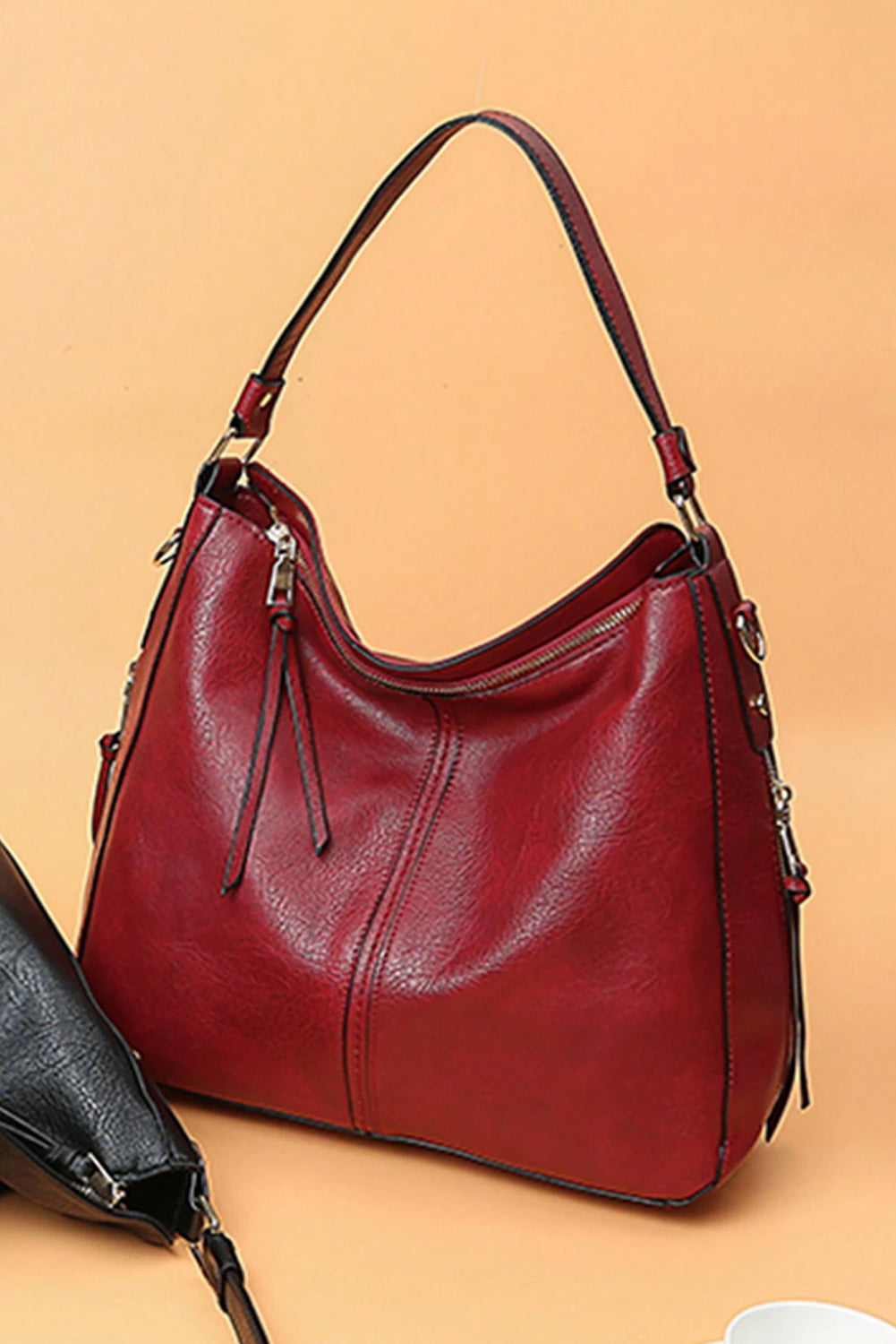 Fiery Red Pu Leather Double grand fourre-tout