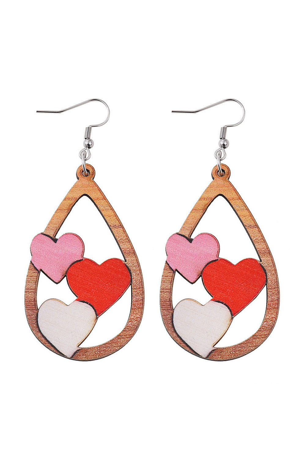 Red Valentines 3 Hearts Insert Water Drop Earrings Design