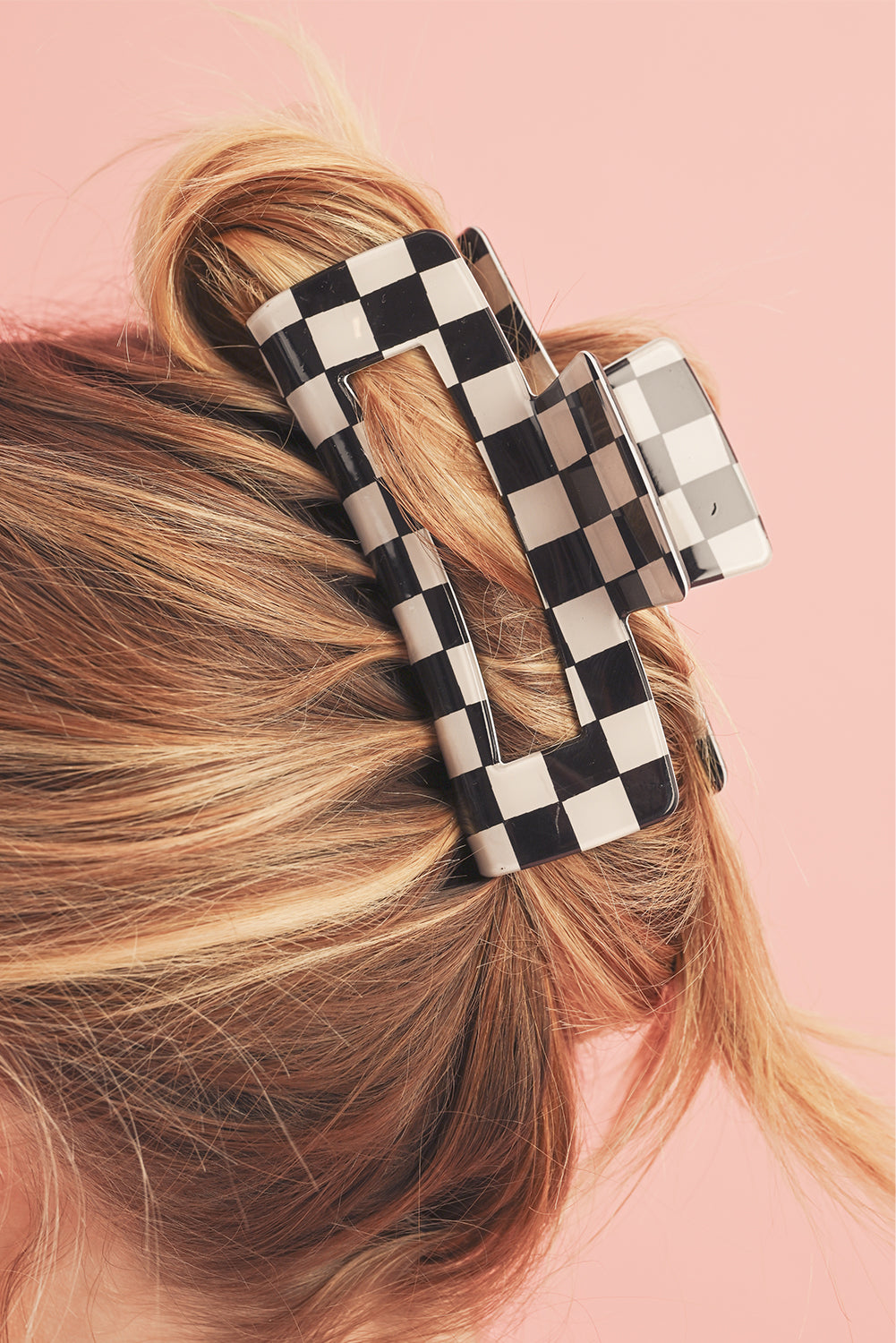 Light Green Checkered Print Hollow Out Hair Clip for Style