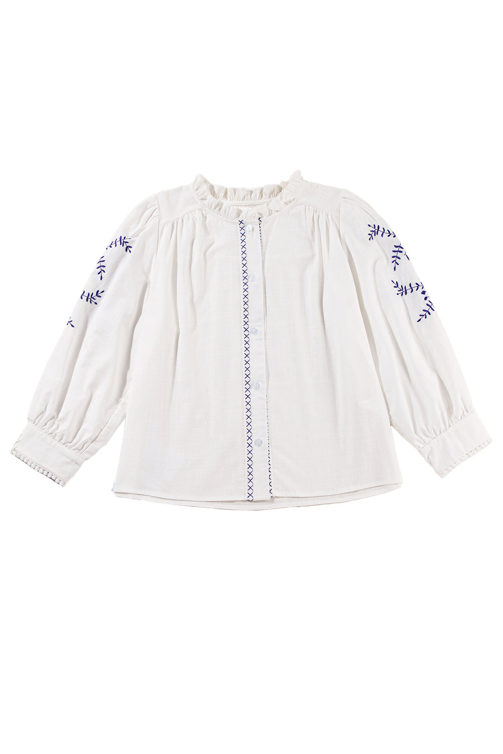 Botón de bordado bordado floral blanco blusa boho