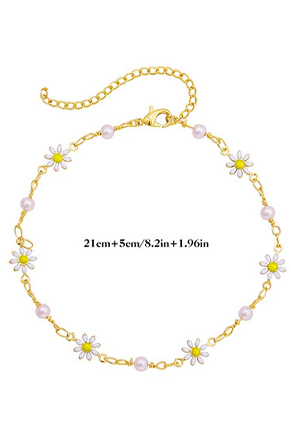 Gold Daisy & Pearl Chain Anklet for Elegant Style