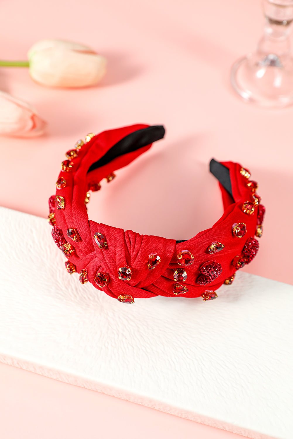 Diadema de cristal de forma de corazón rojo ardiente