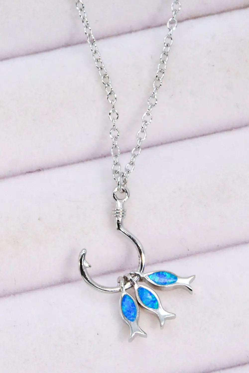 Silver Opal Fish Pendant Necklace