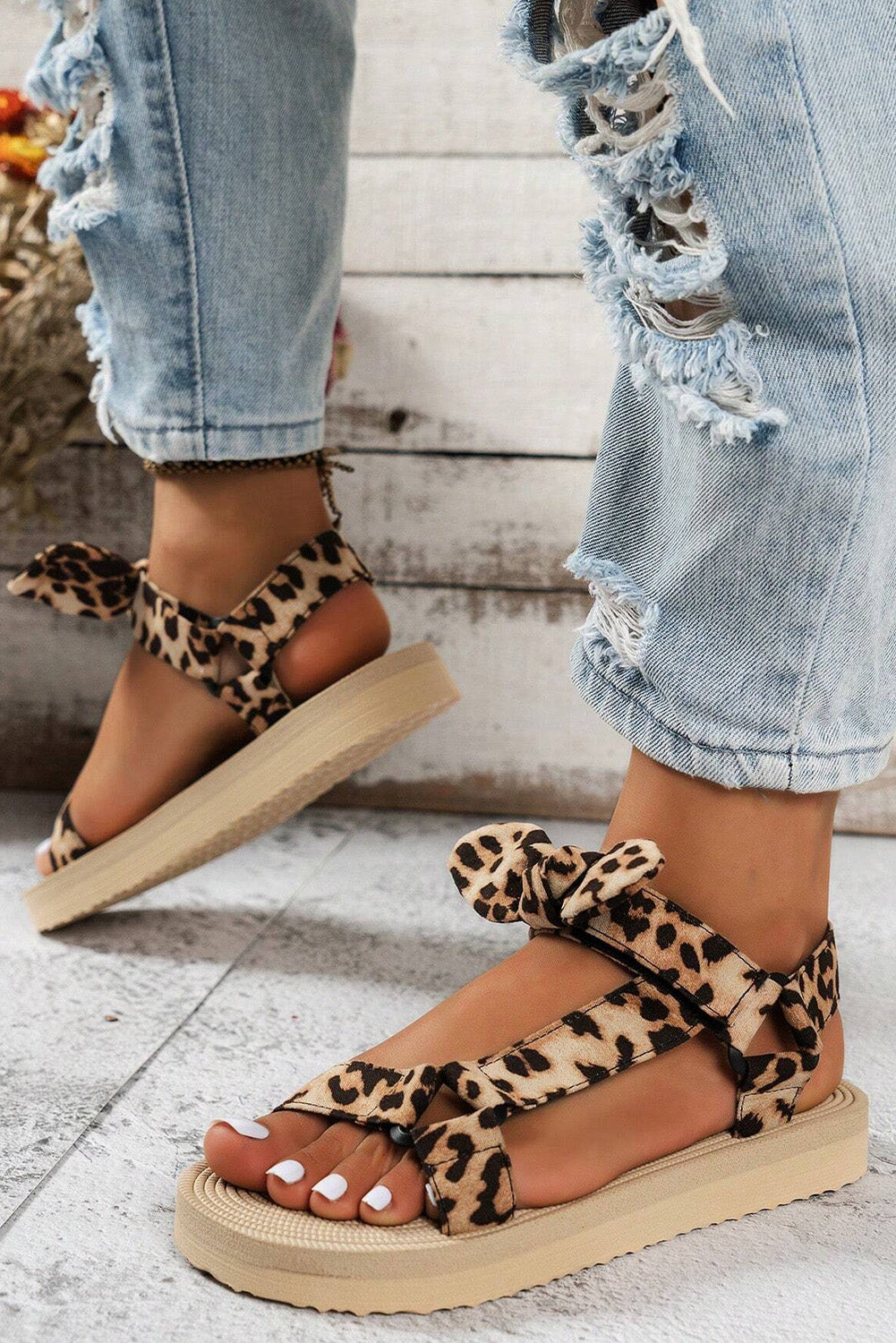 DÉCOR DE BORS BRORN LEOPARD BOW SANDALS SOLE SOLE