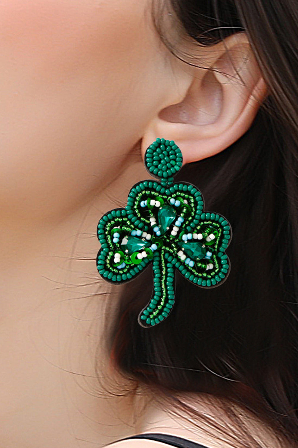 Blackish Green St Patrick Clover Perge en baisse des boucles d'oreilles