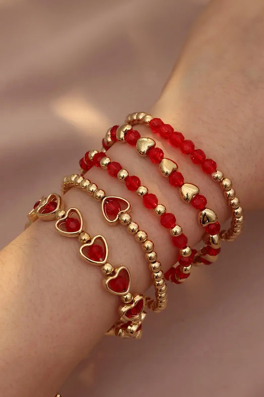 Fiery Red Valentines Heart Beaded Layered Bracelet Gift